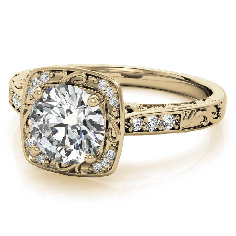 Antique Scroll Halo Moissanite Engagement Ring