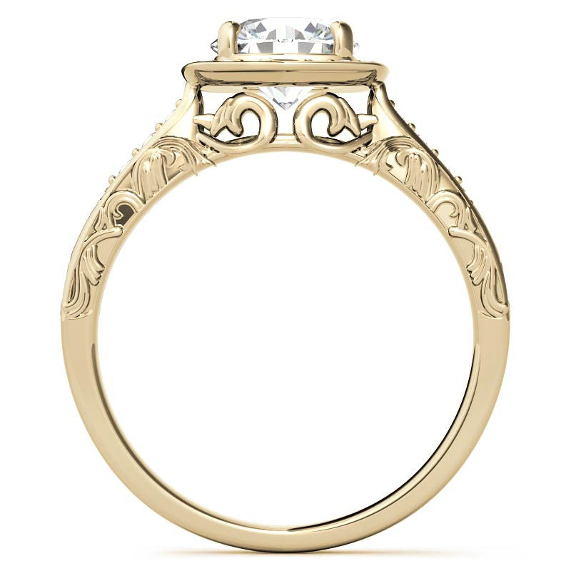 Antique Scroll Halo Moissanite Engagement Ring