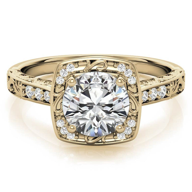Antique Scroll Halo Moissanite Engagement Ring