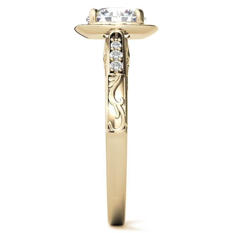 Antique Scroll Halo Moissanite Engagement Ring