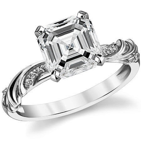 Round Brilliant Moissanite Floral Accent Engagement Ring