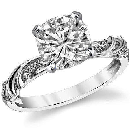 Round Brilliant Moissanite Floral Accent Engagement Ring