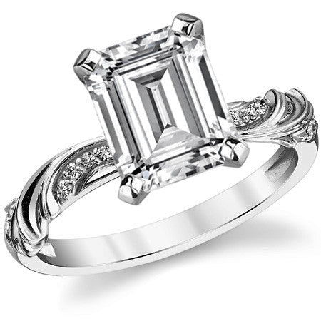 Round Brilliant Moissanite Floral Accent Engagement Ring