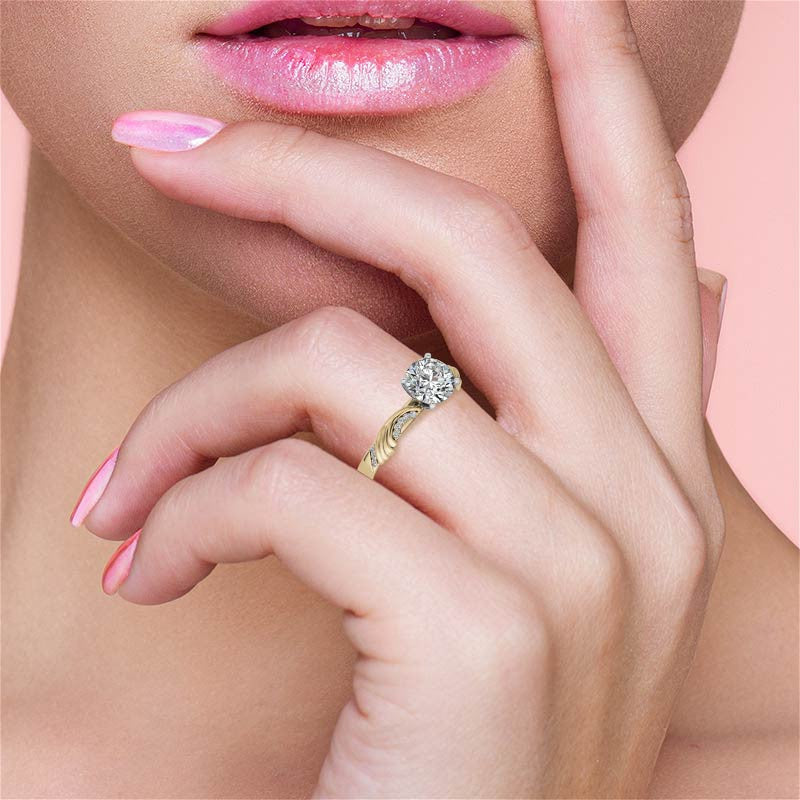 Round Brilliant Moissanite Floral Accent Engagement Ring