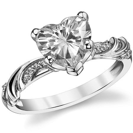 Round Brilliant Moissanite Floral Accent Engagement Ring