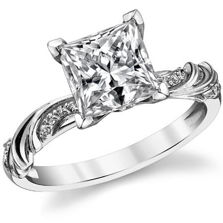 Round Brilliant Moissanite Floral Accent Engagement Ring