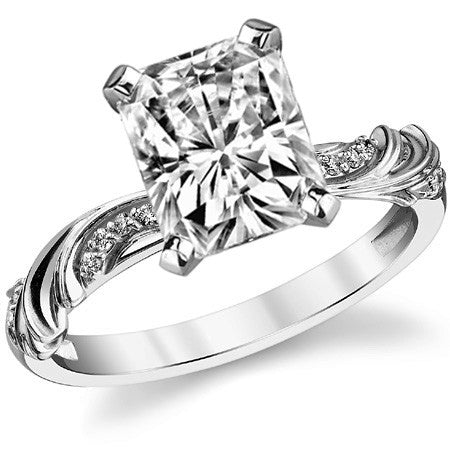 Round Brilliant Moissanite Floral Accent Engagement Ring