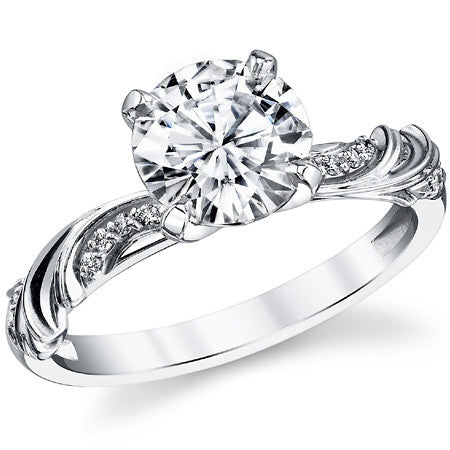 Round Brilliant Moissanite Floral Accent Engagement Ring
