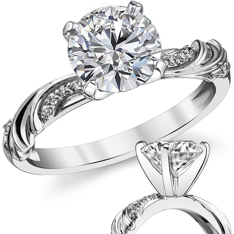 Round Brilliant Moissanite Floral Accent Engagement Ring