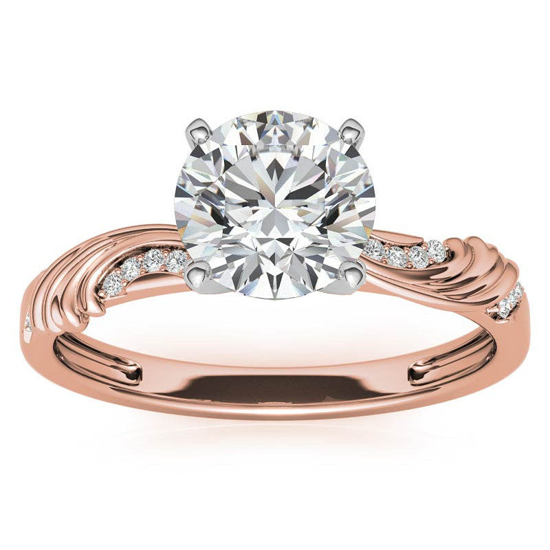 Round Brilliant Moissanite Floral Accent Engagement Ring