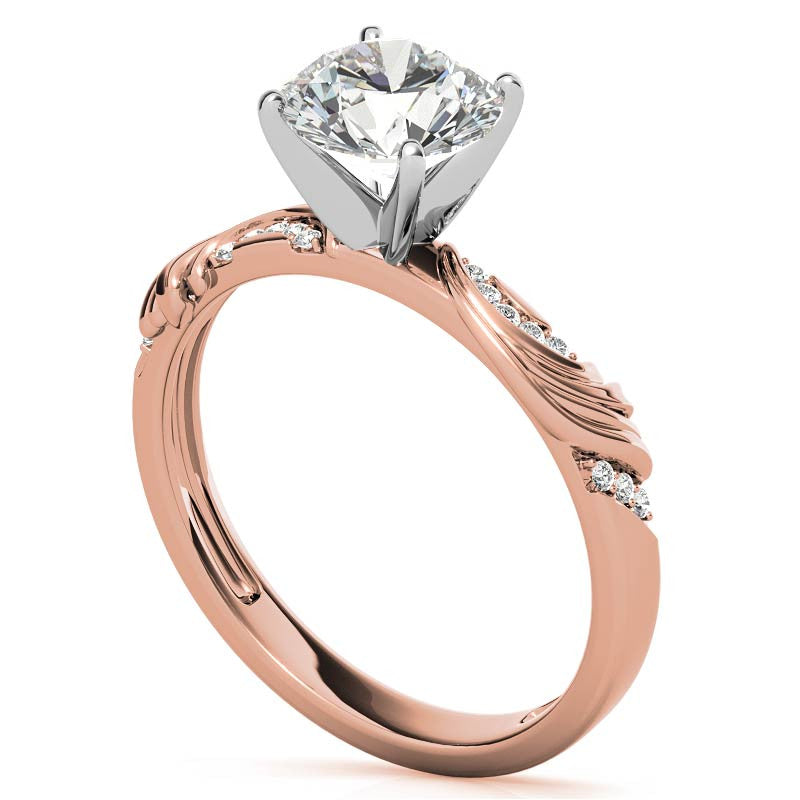 Round Brilliant Moissanite Floral Accent Engagement Ring