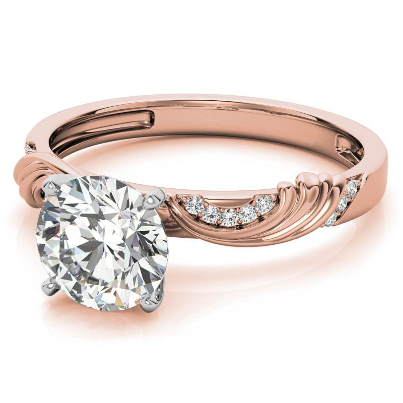 Round Brilliant Moissanite Floral Accent Engagement Ring