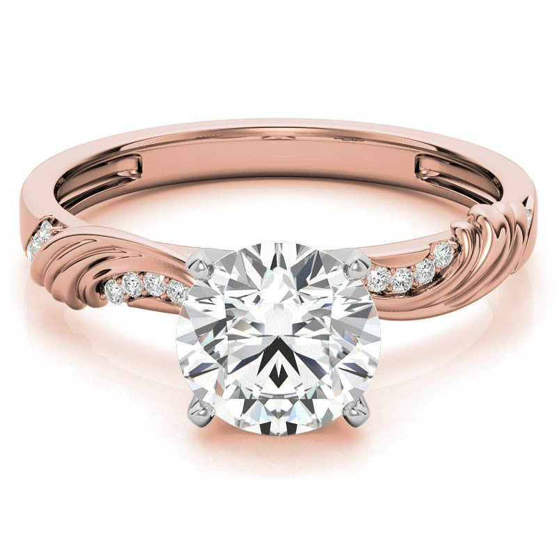 Round Brilliant Moissanite Floral Accent Engagement Ring