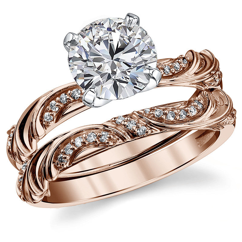 Round Brilliant Moissanite Floral Accent Engagement Ring
