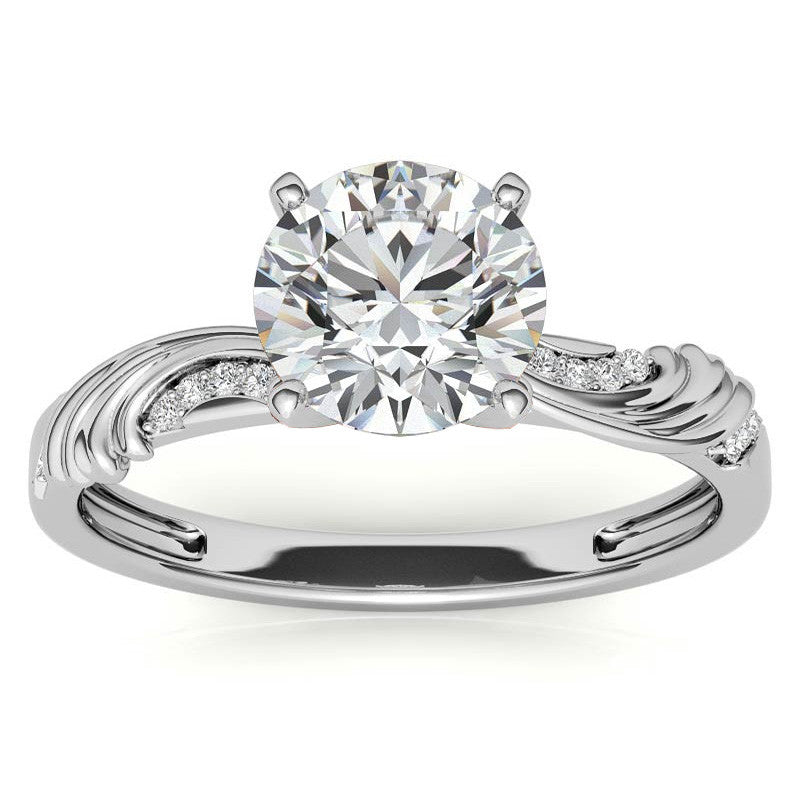 Round Brilliant Moissanite Floral Accent Engagement Ring