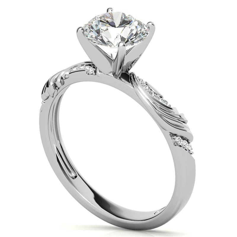 Round Brilliant Moissanite Floral Accent Engagement Ring