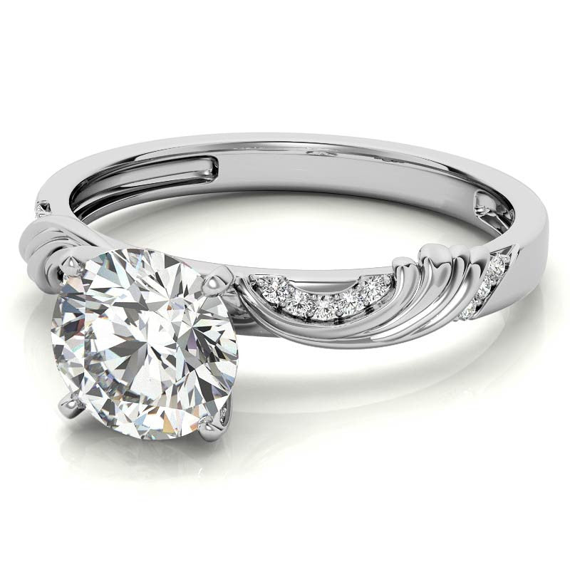 Round Brilliant Moissanite Floral Accent Engagement Ring