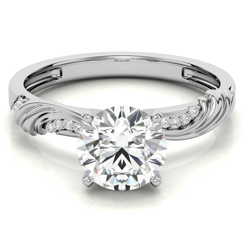 Round Brilliant Moissanite Floral Accent Engagement Ring