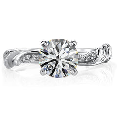 Round Brilliant Moissanite Floral Accent Engagement Ring