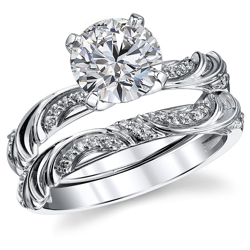 Round Brilliant Moissanite Floral Accent Engagement Ring