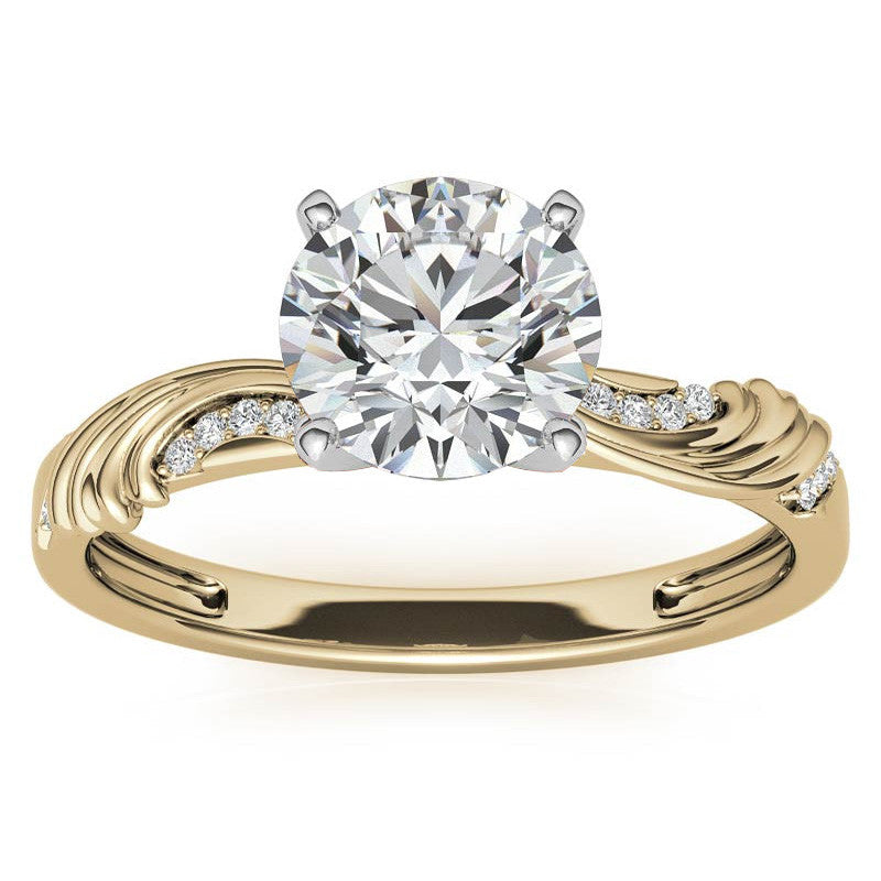 Round Brilliant Moissanite Floral Accent Engagement Ring