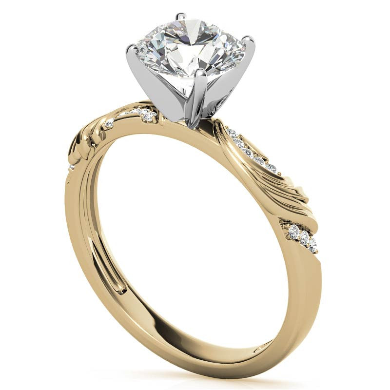 Round Brilliant Moissanite Floral Accent Engagement Ring