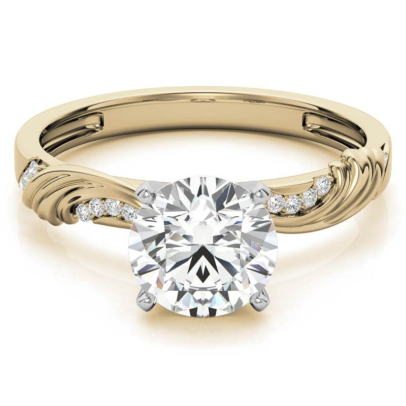 Round Brilliant Moissanite Floral Accent Engagement Ring