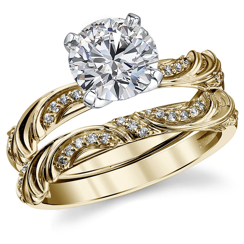 Round Brilliant Moissanite Floral Accent Engagement Ring