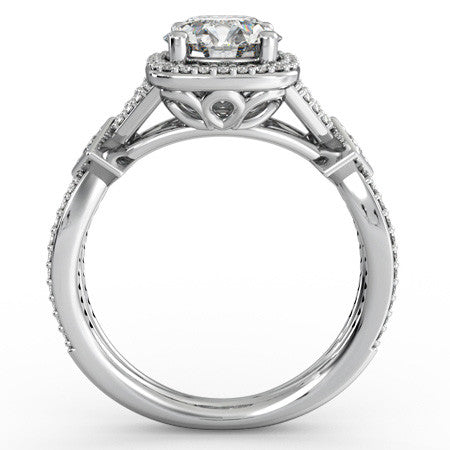 Round Halo Split Shank Moissanite Engagement Ring