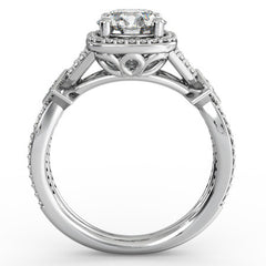 Round Halo Split Shank Moissanite Engagement Ring