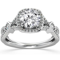 Round Halo Split Shank Moissanite Engagement Ring