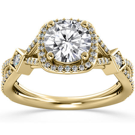 Round Halo Split Shank Moissanite Engagement Ring