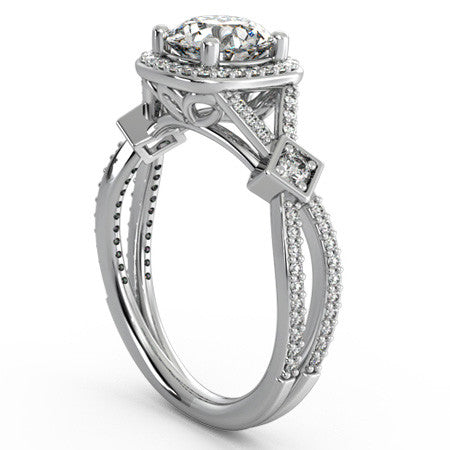 Round Halo Split Shank Moissanite Engagement Ring