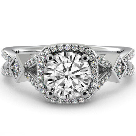 Round Halo Split Shank Moissanite Engagement Ring