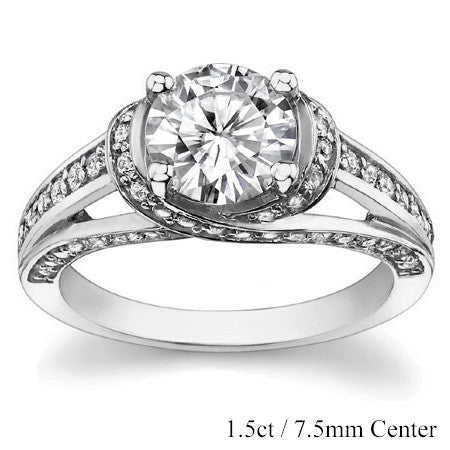Criss-Cross Round Brilliant Moissanite Engagement Ring