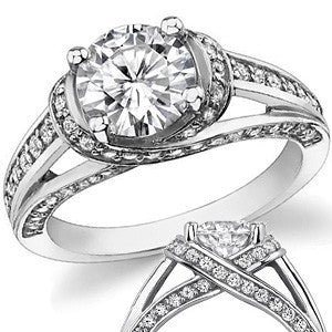 Criss-Cross Round Brilliant Moissanite Engagement Ring