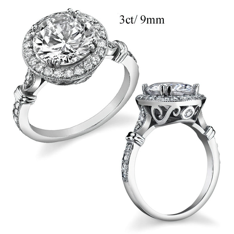 Round Antique Bella Halo Moissanite Engagement Ring