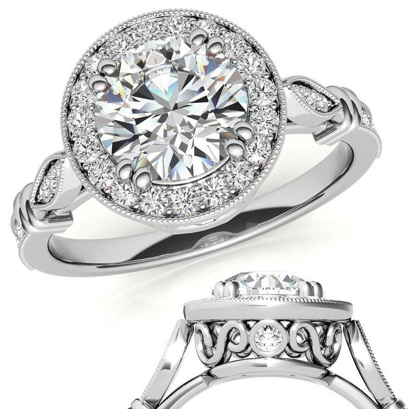 Round Antique Bella Halo Moissanite Engagement Ring