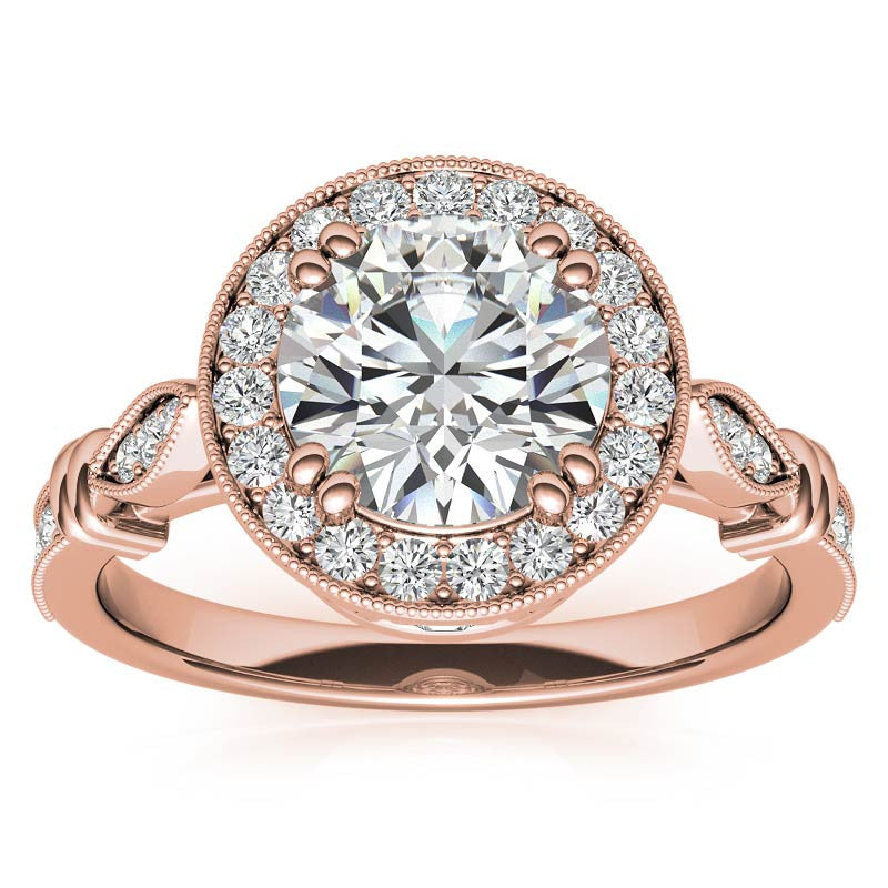 Round Antique Bella Halo Moissanite Engagement Ring