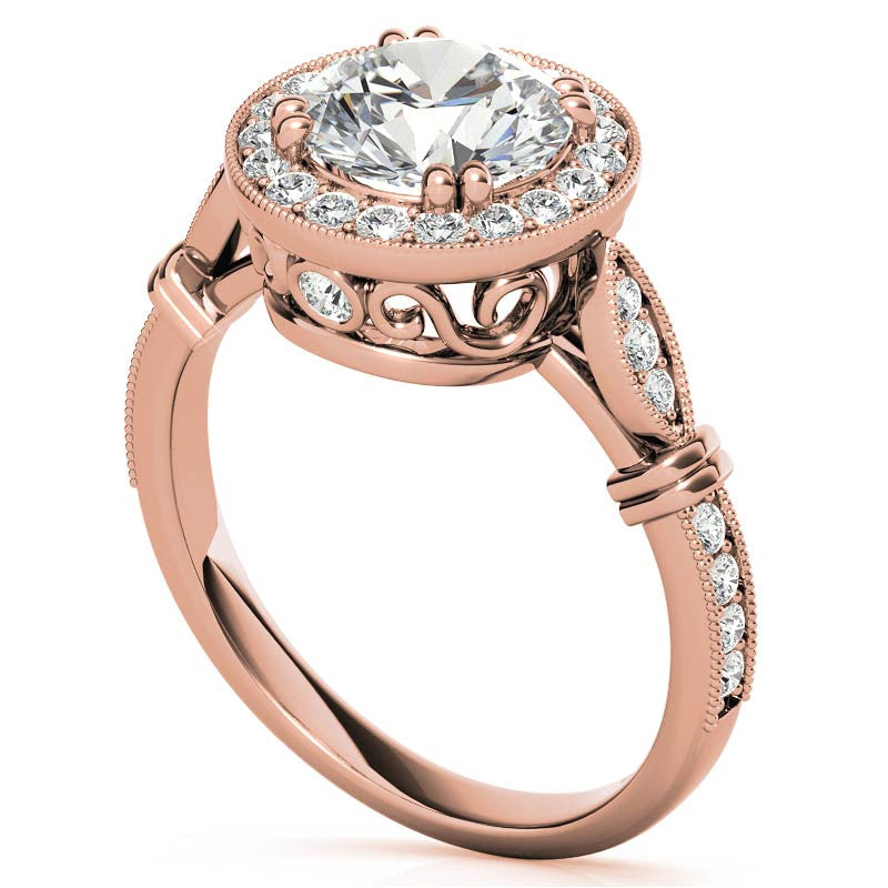 Round Antique Bella Halo Moissanite Engagement Ring