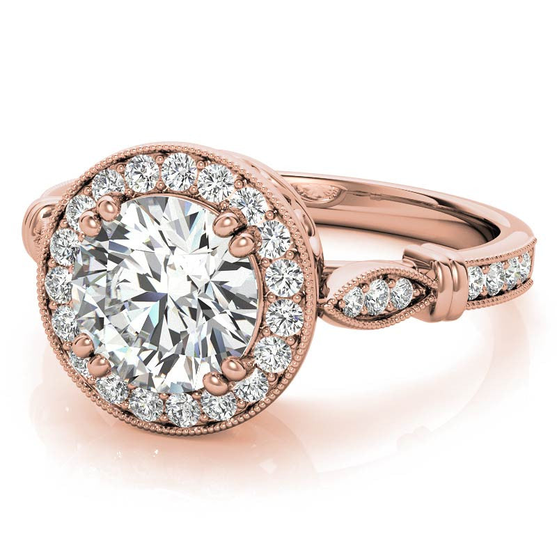 Round Antique Bella Halo Moissanite Engagement Ring