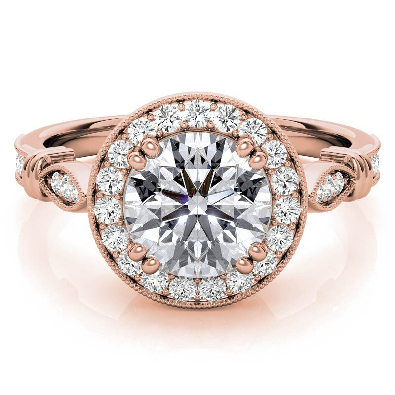 Round Antique Bella Halo Moissanite Engagement Ring