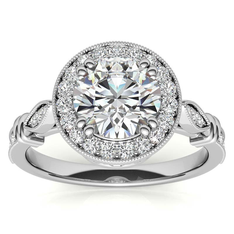 Round Antique Bella Halo Moissanite Engagement Ring