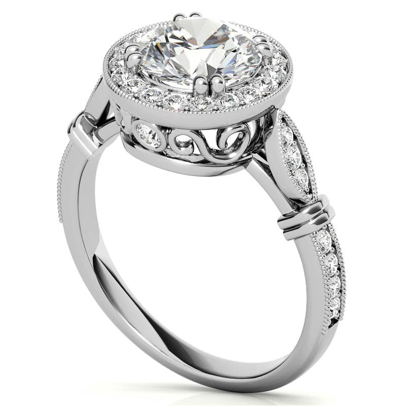 Round Antique Bella Halo Moissanite Engagement Ring