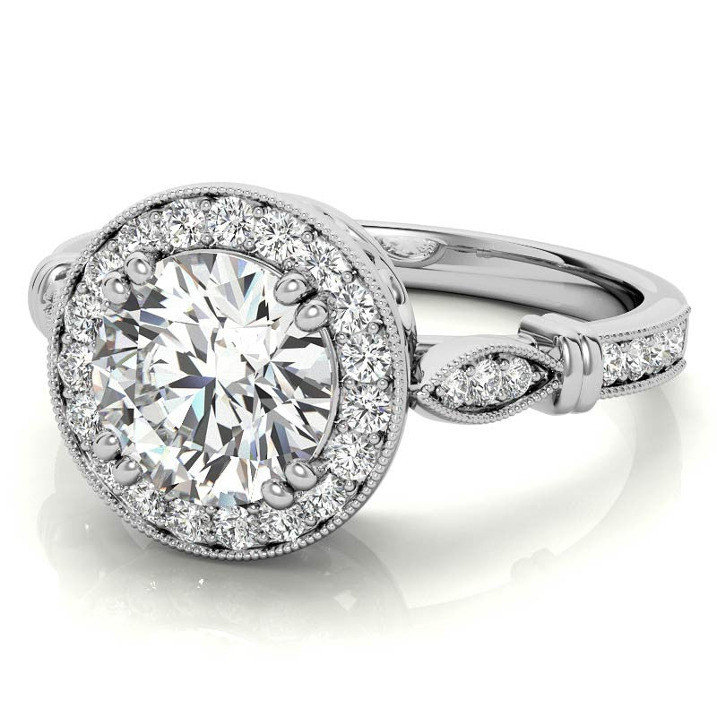 Round Antique Bella Halo Moissanite Engagement Ring