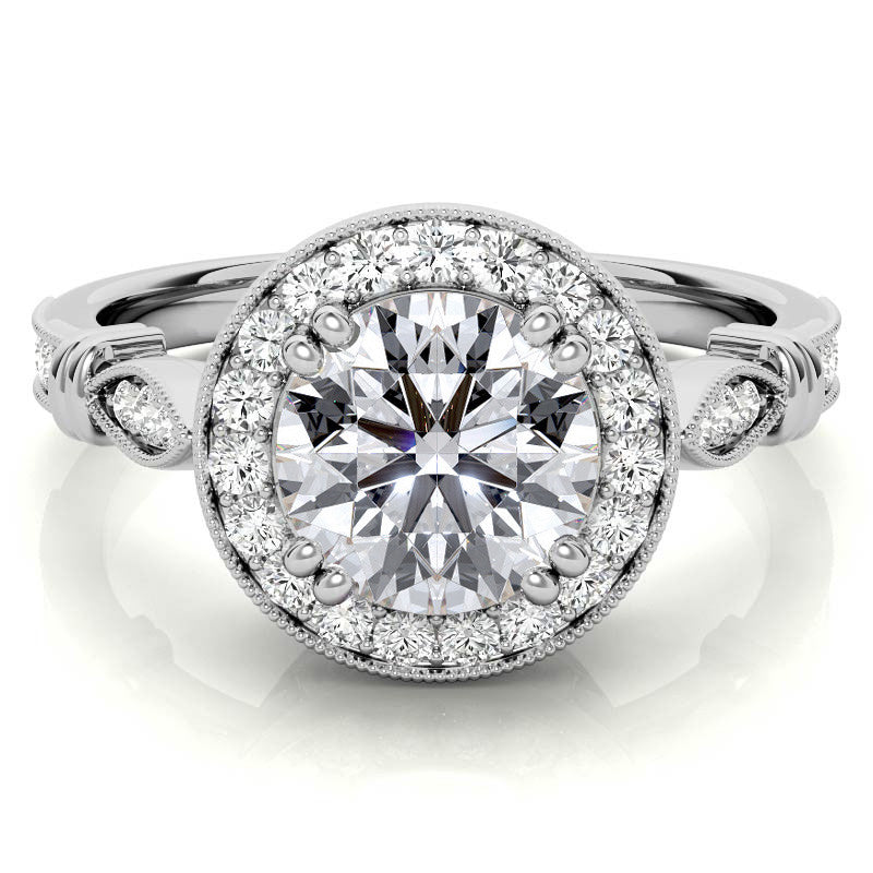 Round Antique Bella Halo Moissanite Engagement Ring