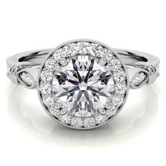 Round Antique Bella Halo Moissanite Engagement Ring