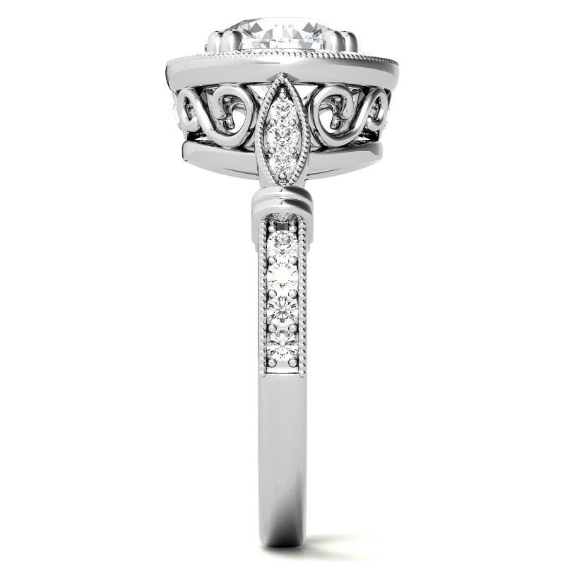 Round Antique Bella Halo Moissanite Engagement Ring