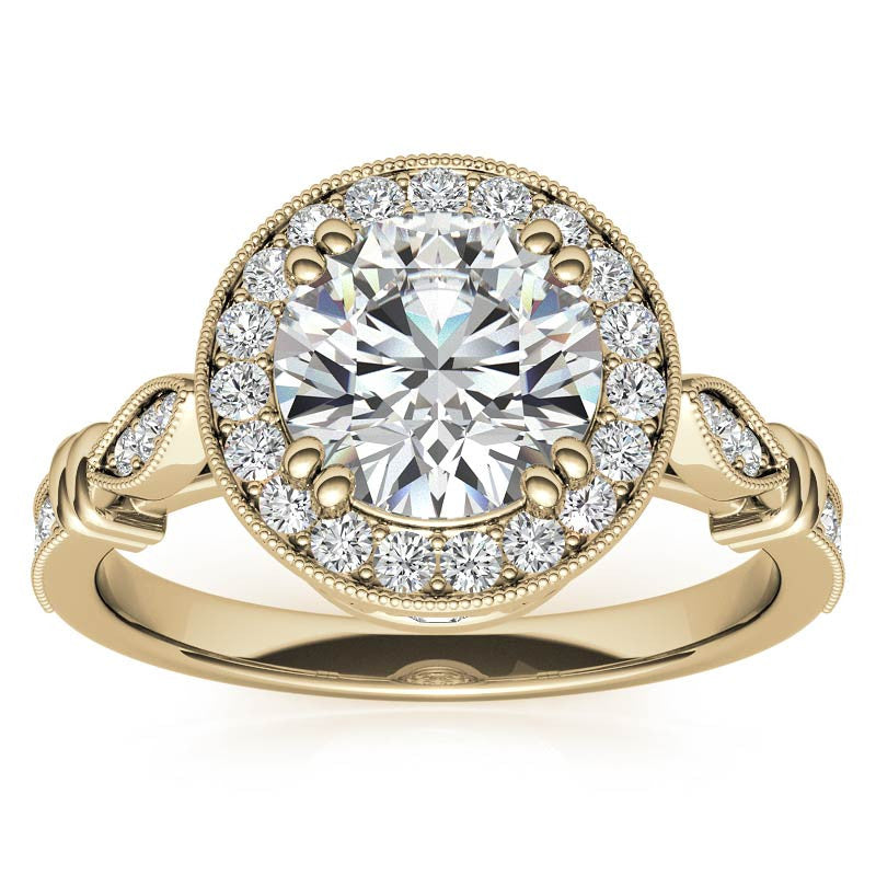Round Antique Bella Halo Moissanite Engagement Ring