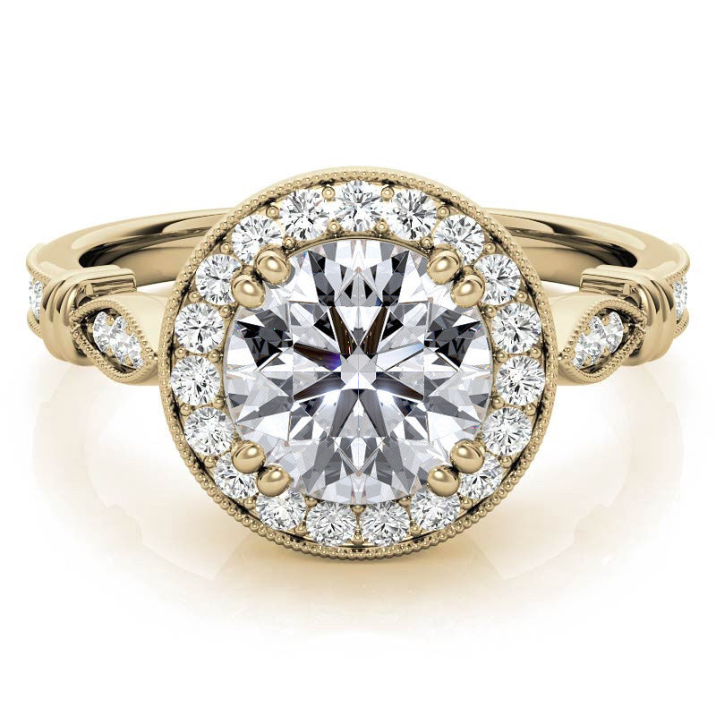 Round Antique Bella Halo Moissanite Engagement Ring